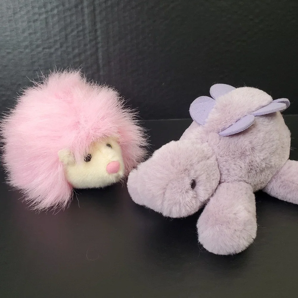 Aurora Flopsie Pink Hedgehog,  Lavender Purple Stegosaurus Dinosaur‎ Plush Lot